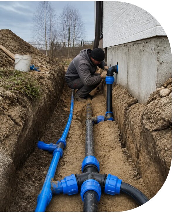 Монтаж наружного водопровода на участке под ключ в Дальнегорске